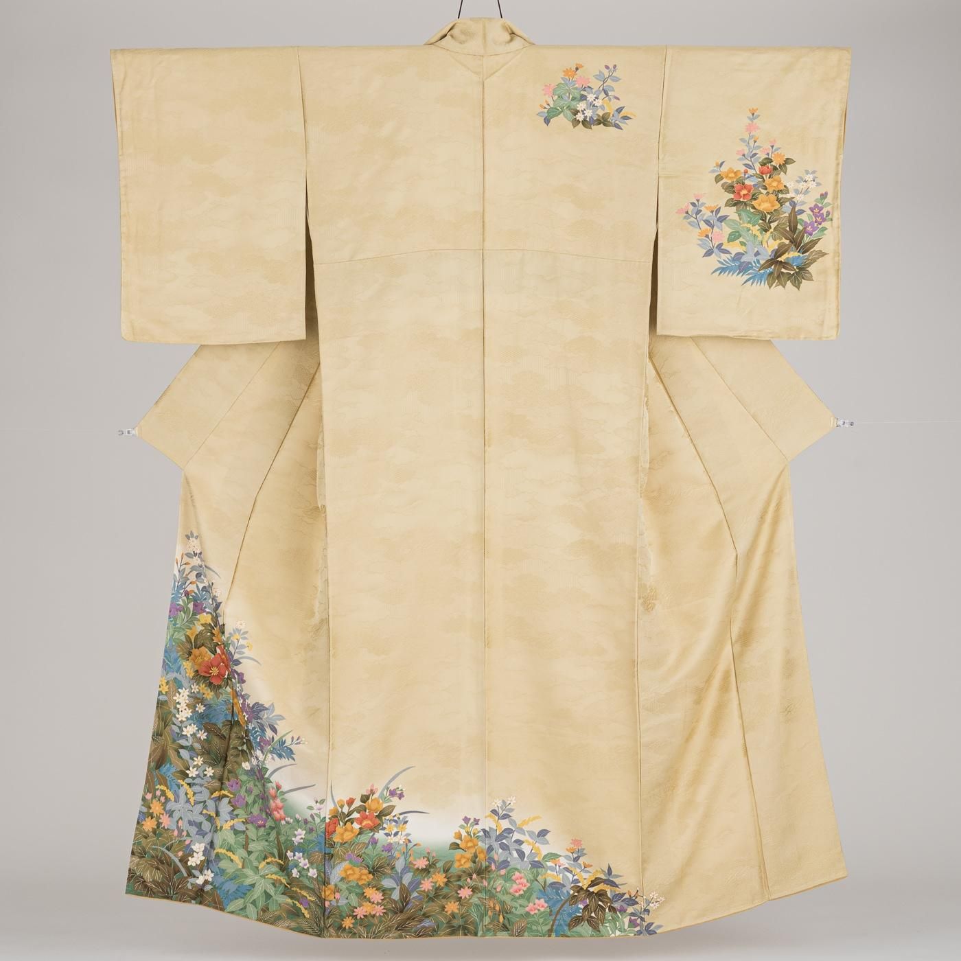 専用です☆アンティークカラフル模様の着物 楓、菊模様 青紫色 アンティーク着物 – tokito-online│中古