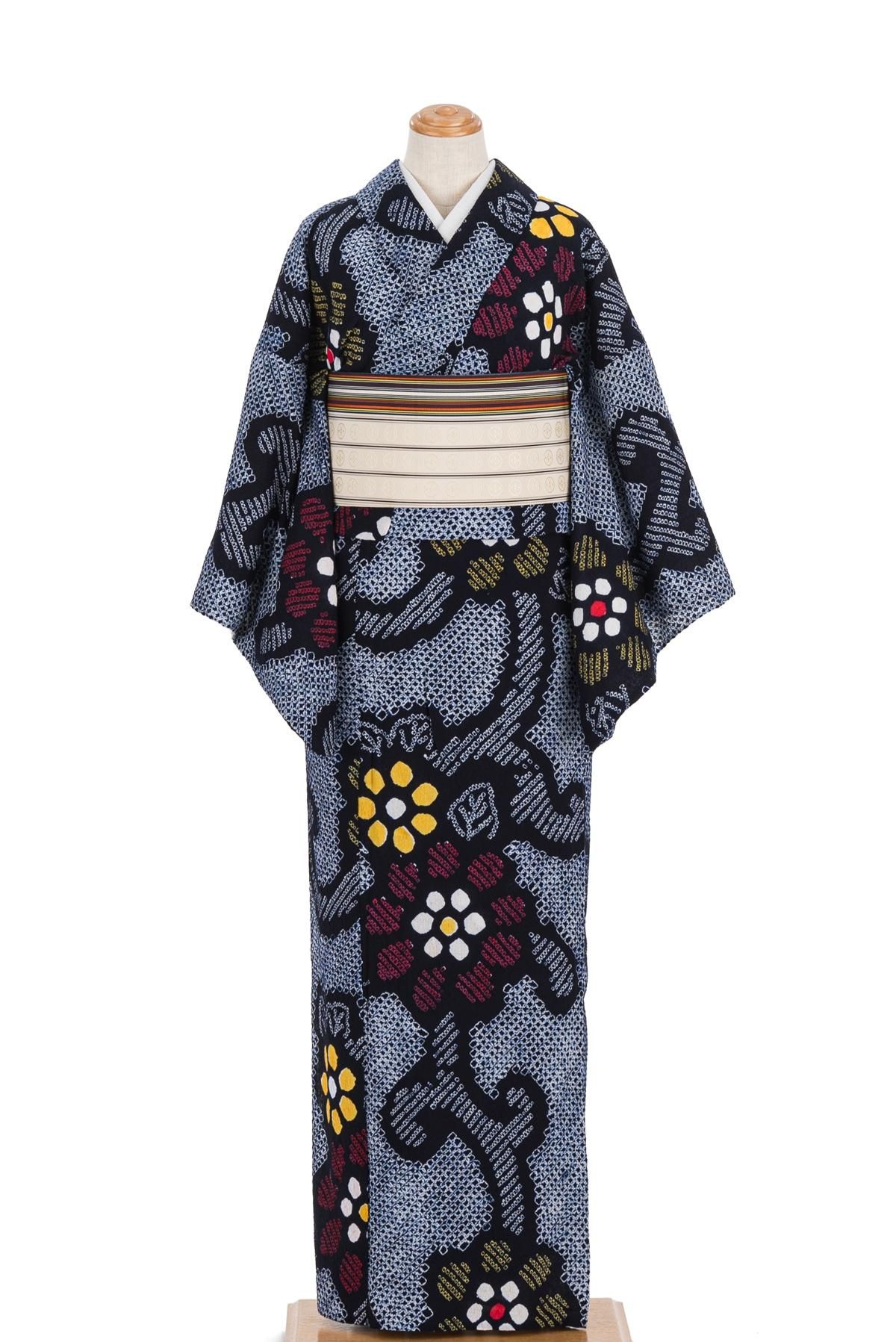 ™️ 身丈160 絞り染め　有松絞り　絞り浴衣　浴衣 ™️ 身丈160 レトロ有松絞り絞り染め絞り浴衣