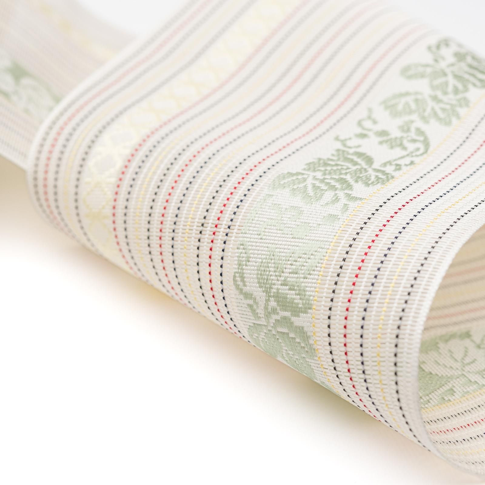 新品 本場筑前博多織 紗四寸帯 白 薄緑の蔓葡萄 - からん