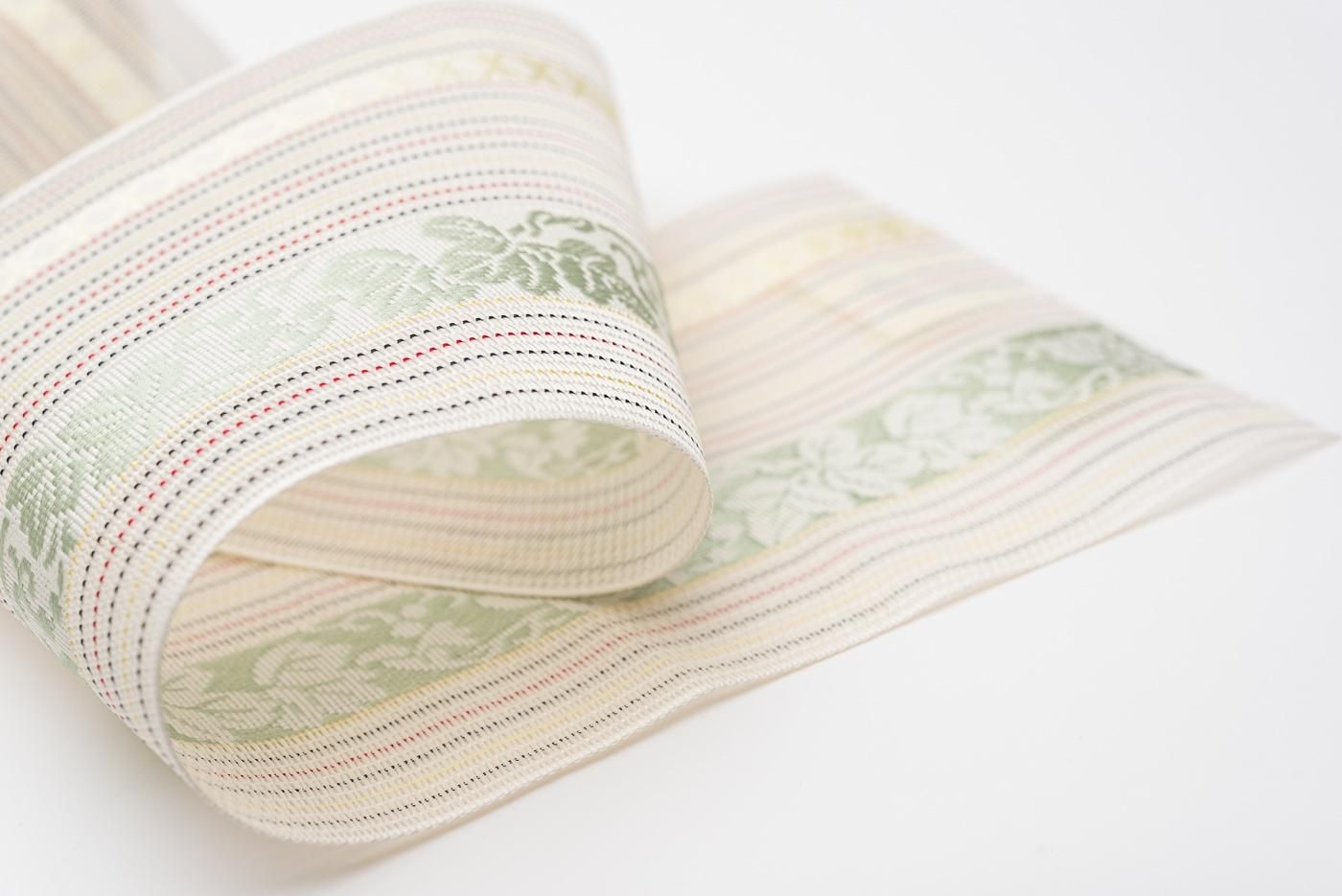 新品 本場筑前博多織 紗四寸帯 白 薄緑の蔓葡萄 - からん