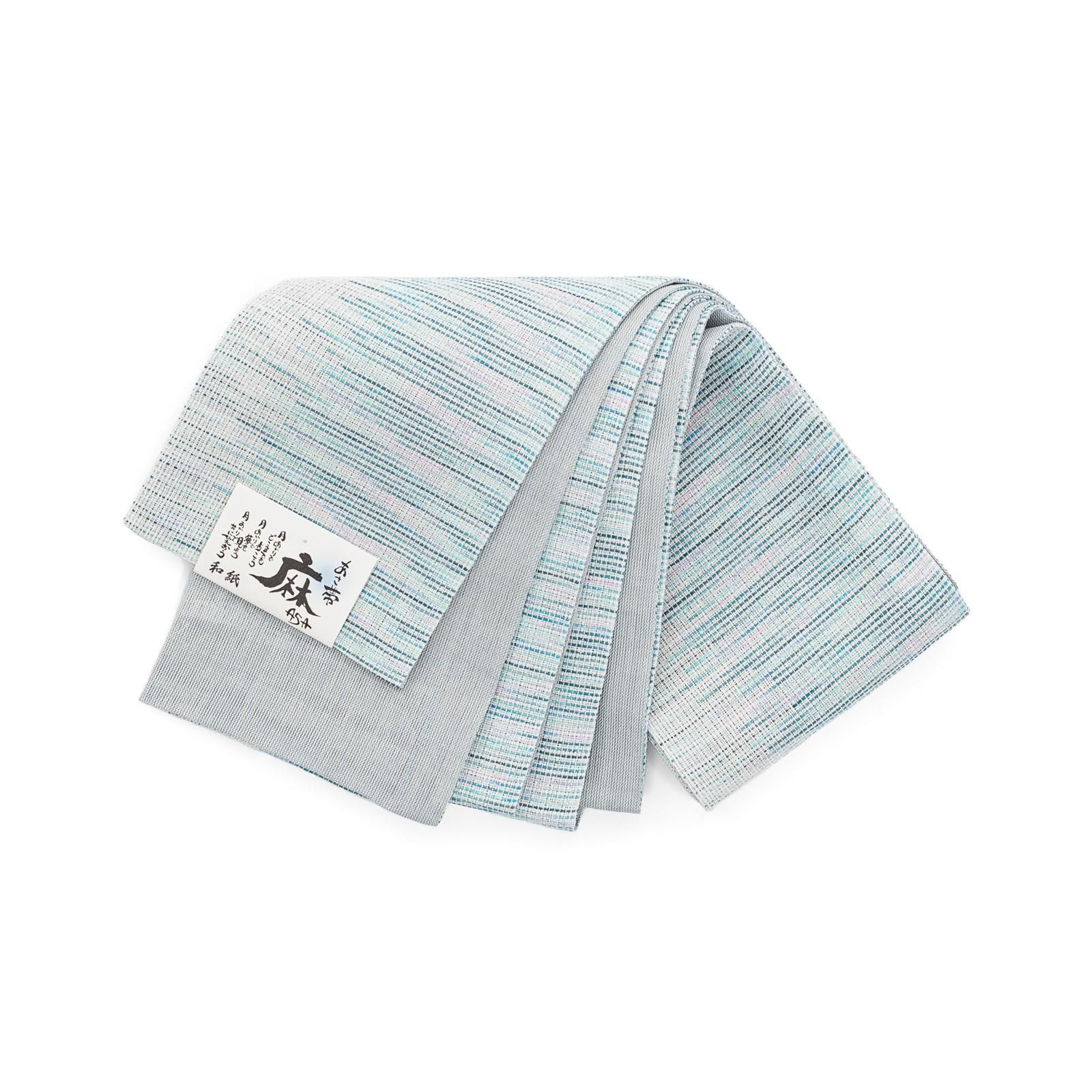 半幅帯　麻　和紙　高級　水色 380cm 半幅帯 麻 和紙 高級 水色 380cm