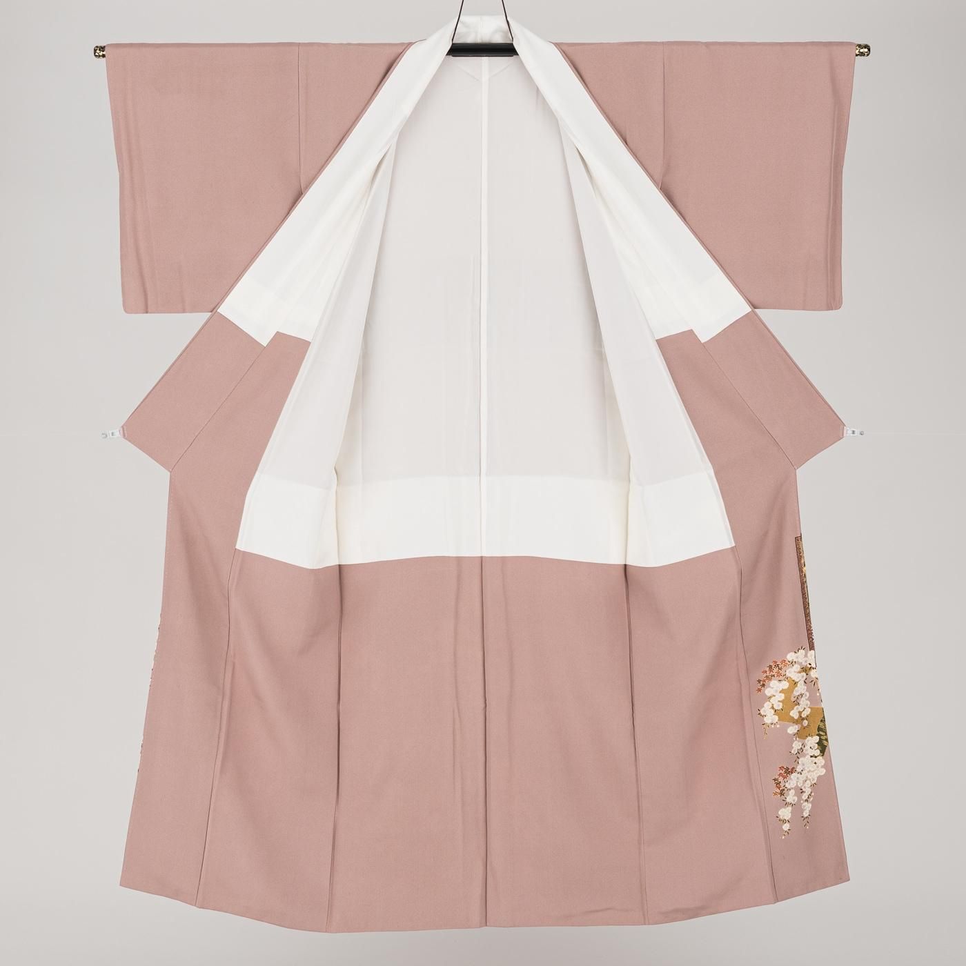 色留袖 一つ紋 桜と柳 波に槌車 スリムサイズ - からん::アンティーク