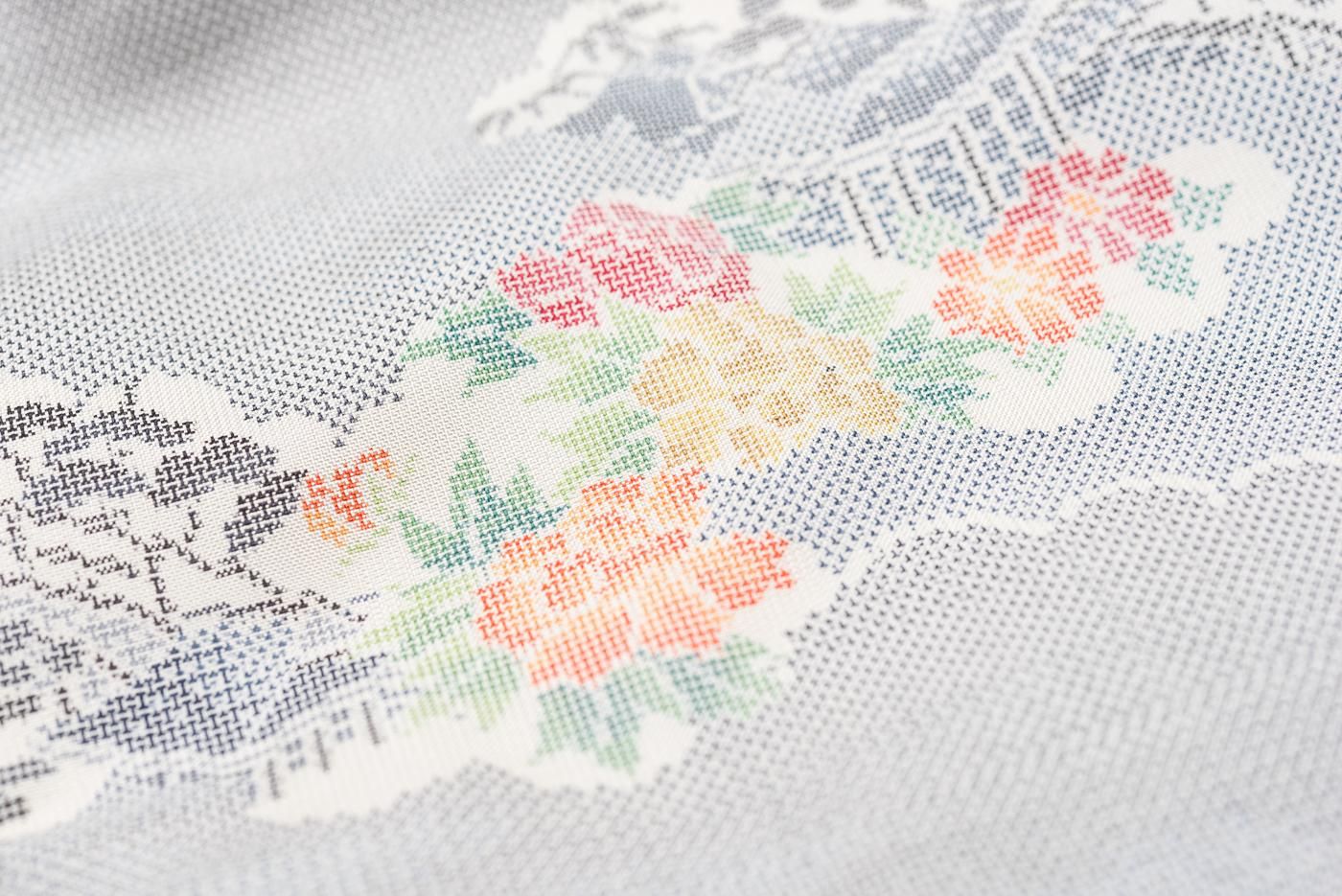 未着用　小紋　白大島紬　雲　花模様　着物　075a d 未着用 小紋 白大島紬 雲 花模様 着物 075a d 862 ファッション