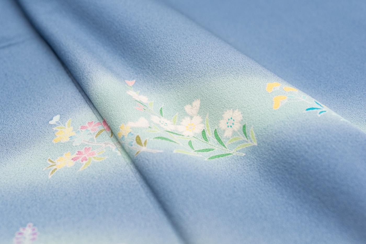 7697■　スリム寸　花枝に楼閣文様　手描き友禅訪問着　作家物　一つ紋　美品 訪問着 手描き友禅 三角霞に花 - からん::アンティーク着物