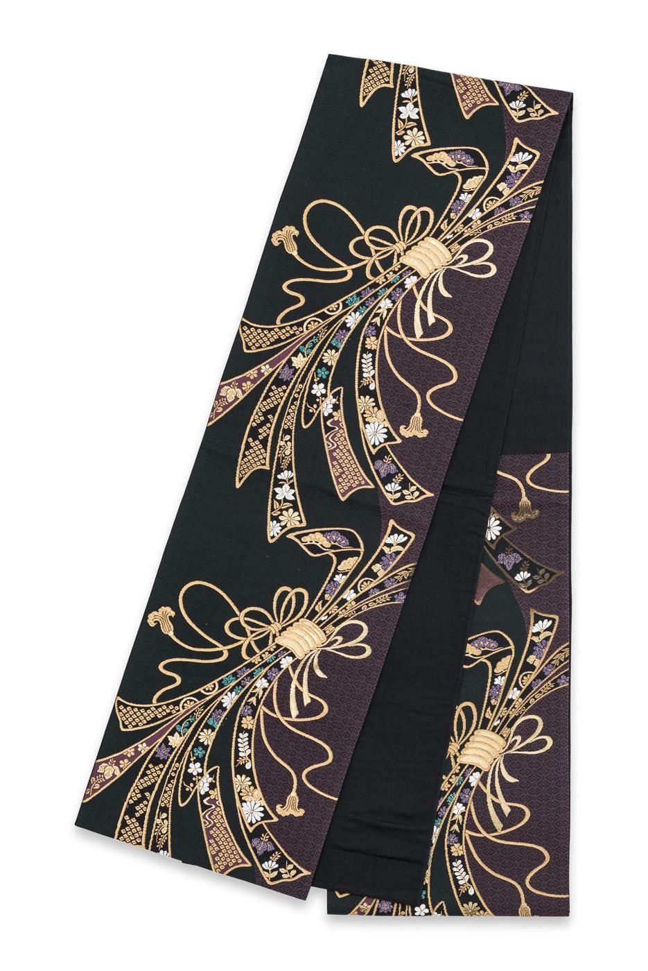 唐織　藤の花　花模様　鹿の子　金糸　袋帯　着物　034a p 袋帯○熨斗に花と鹿の子 - からん::アンティーク着物・リサイクル着物