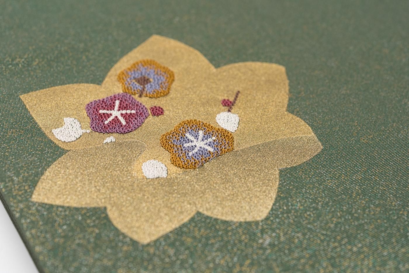未着用　名古屋帯　紬　相良刺繍　花模様　着物　042a p 相良刺繍 花模様 - からん::アンティーク着物・リサイクル着物の