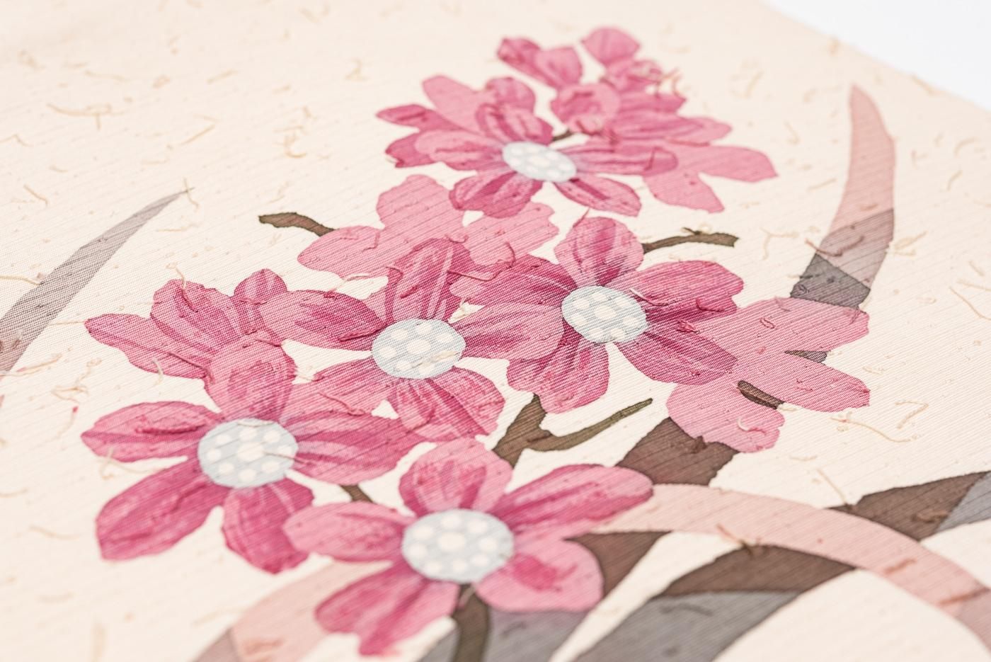 名古屋帯 ひげ紬 作家もの ピンク 花 【公式通販】