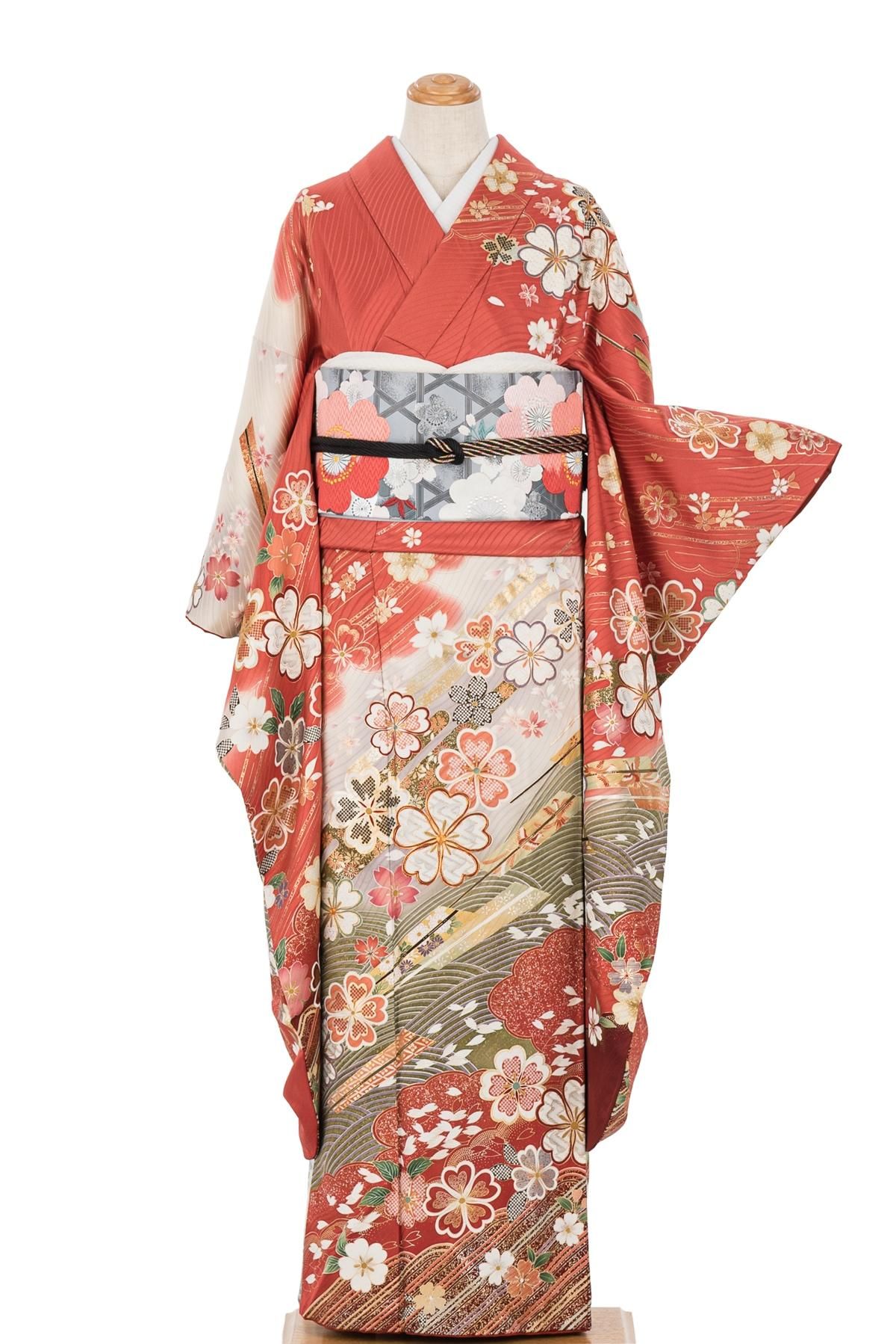 振袖 桜と扇 - からん::アンティーク着物・リサイクル着物の通販サイト