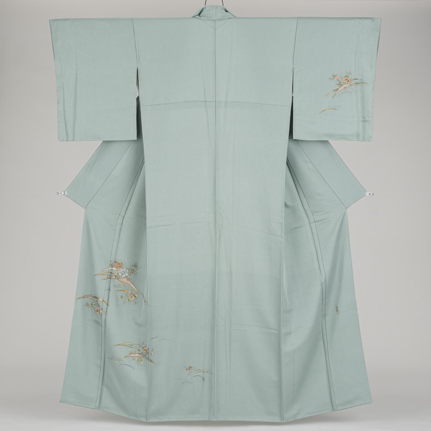 訪問着　フルセット　着物　正絹　蘇州刺繍　巻物　花　トールサイズ　淡い緑　D2 000000008989_NxMOcsx.jpg