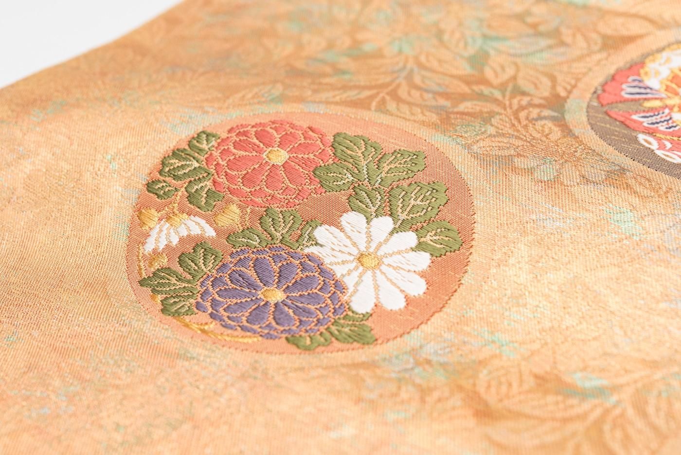 袋帯○花と蝶の丸文 - からん::アンティーク着物・リサイクル着物の