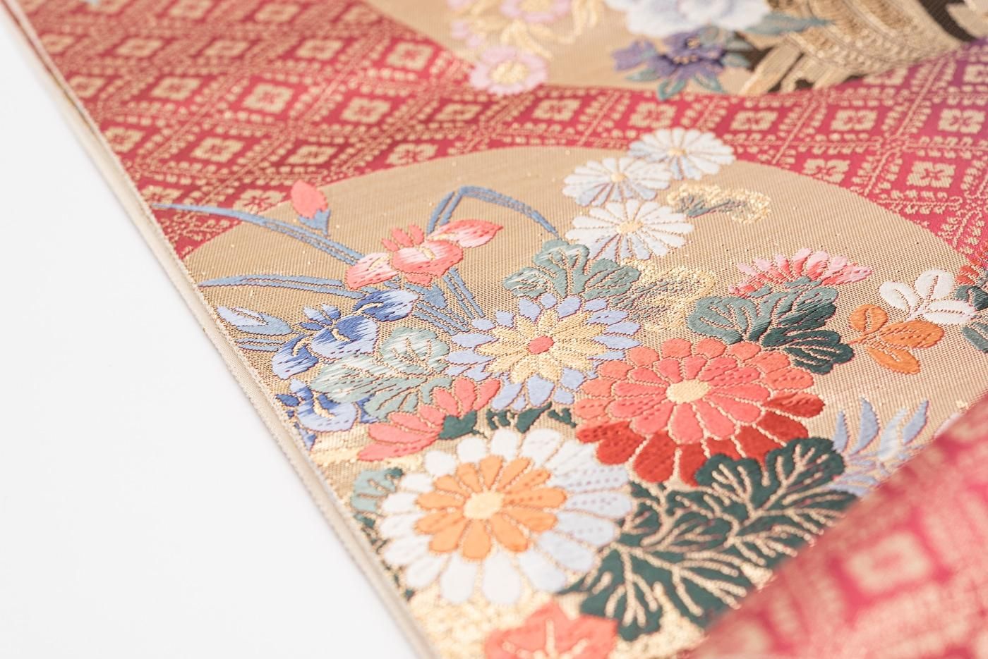 格子　花菱　花紋　鳳凰紋　袋帯　着物　104a p 格子 花菱 花紋 鳳凰紋 袋帯 着物 104a p 水着/浴衣