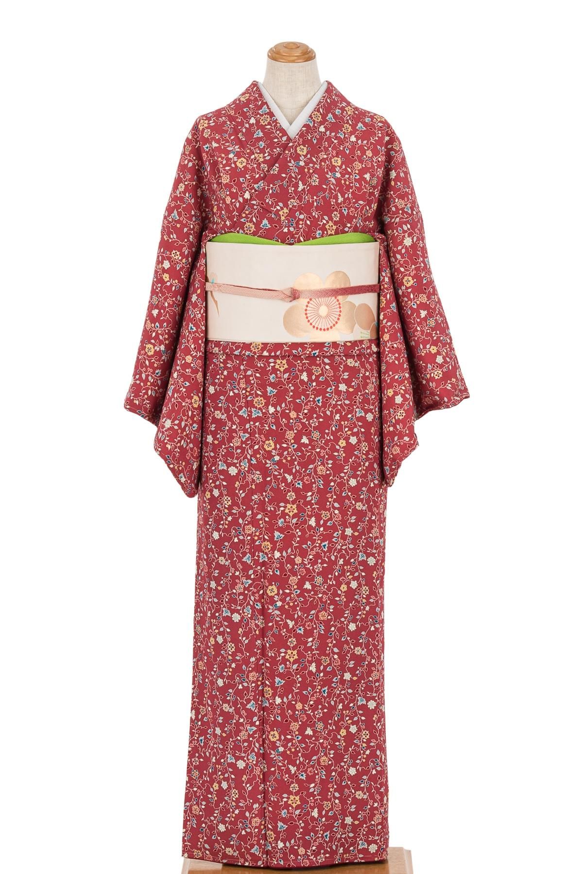 薔薇色 花繋ぎ模様 - からん::アンティーク着物・リサイクル着物