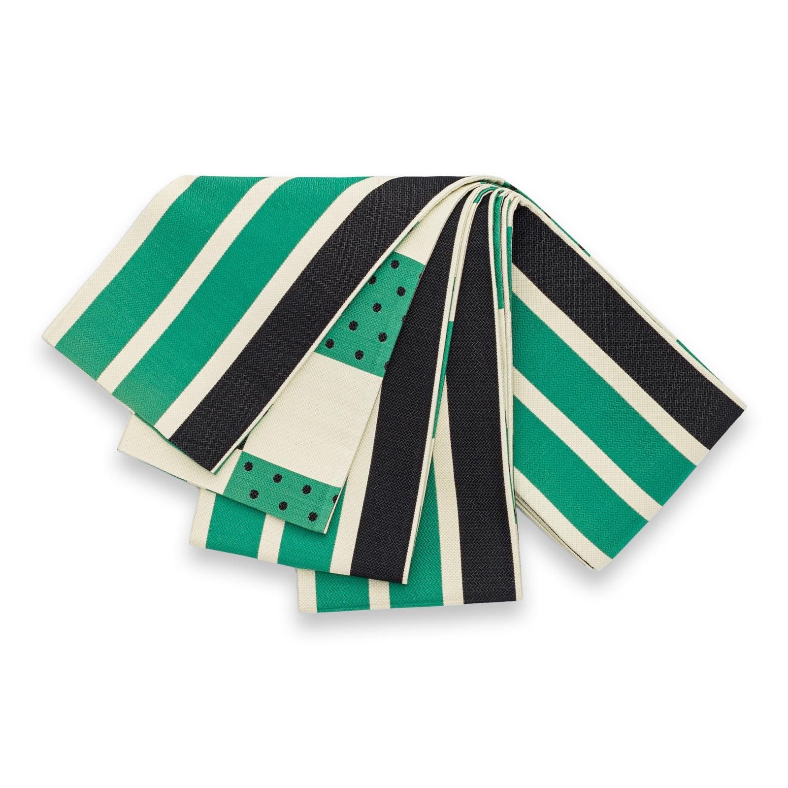 新品 長尺 リバーシブル半幅帯 サイコロ市松 緑 - からん