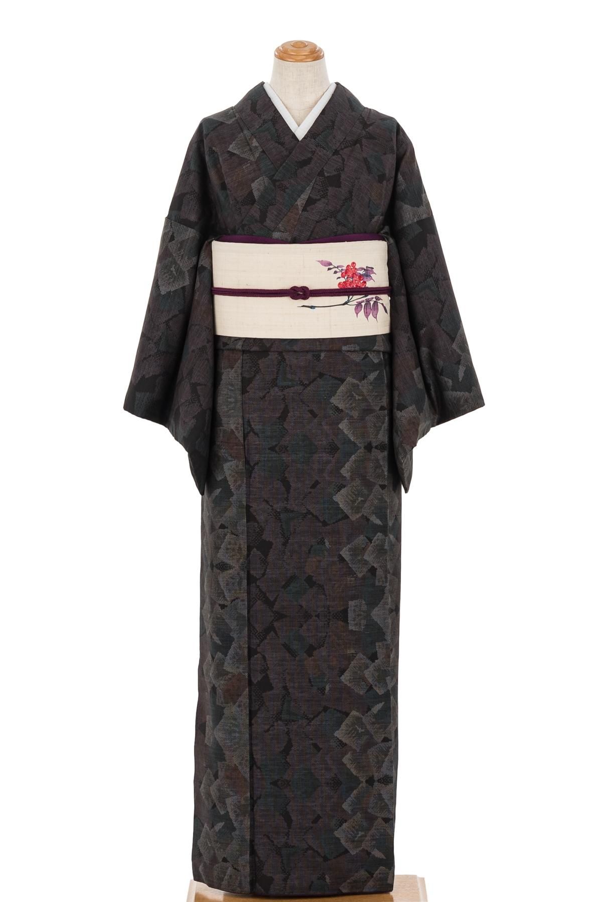 大島紬 絵札重ね模様 - からん::アンティーク着物・リサイクル着物の