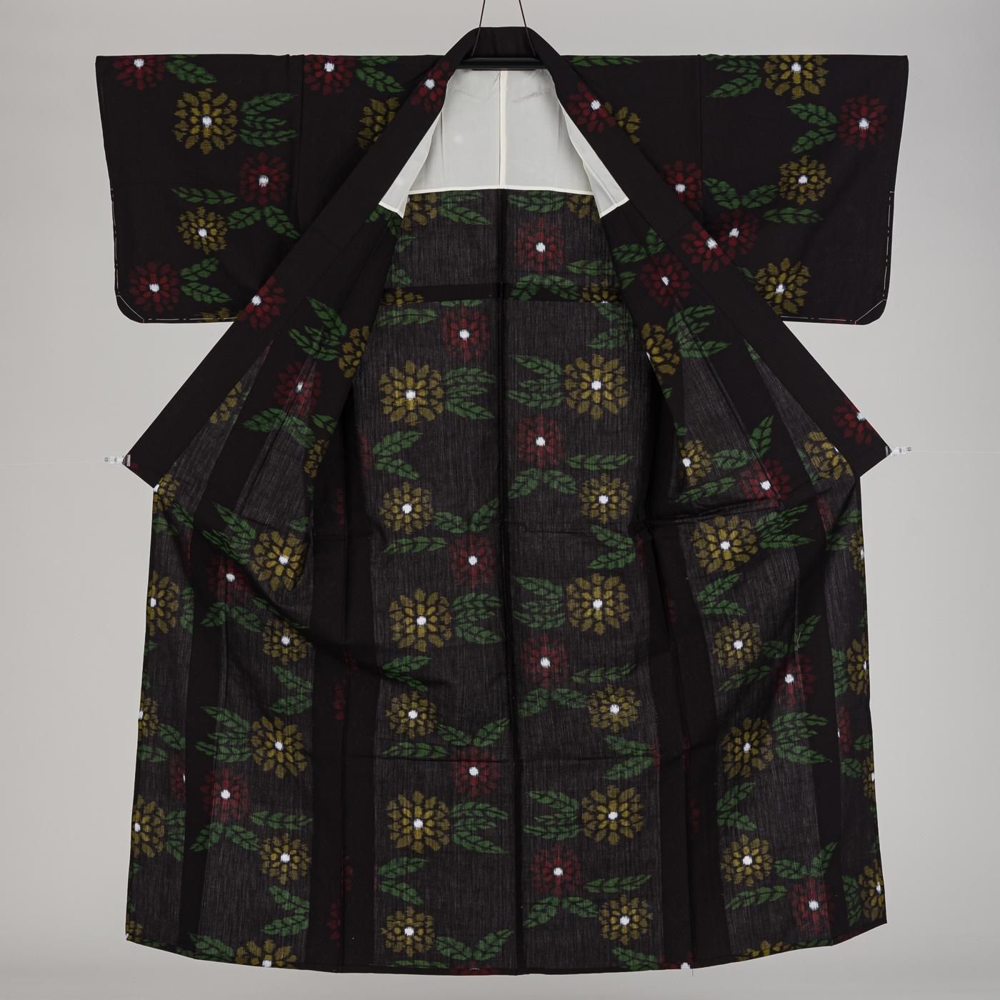 単衣 木綿着物 二色の菊 - からん::アンティーク着物・リサイクル着物