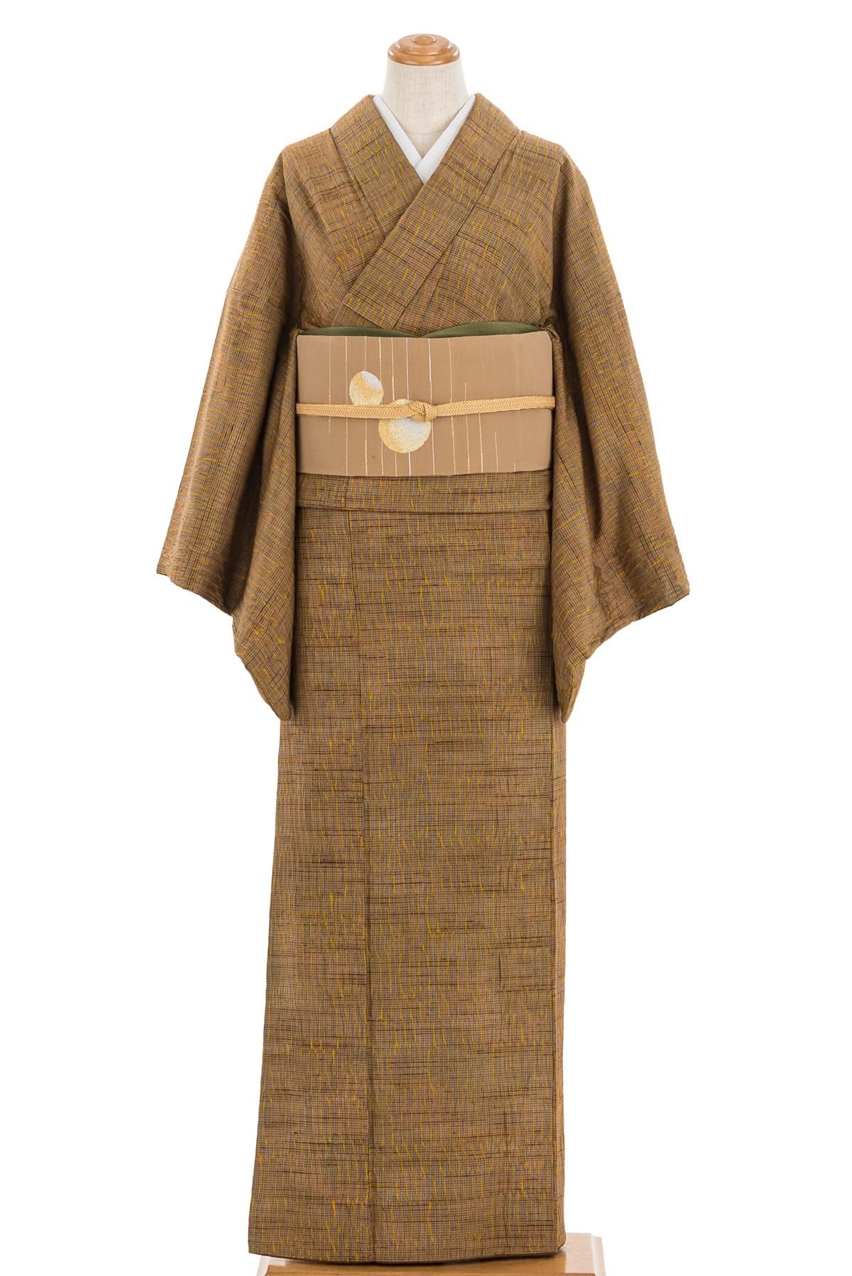 紬 縫い締め絞り 格子 - からん::アンティーク着物・リサイクル着物の