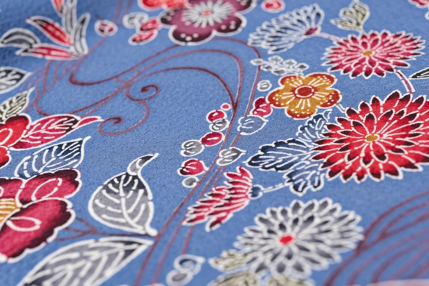 セミアンティーク 菊花模様 型染め ベージュ系 着物 044w p