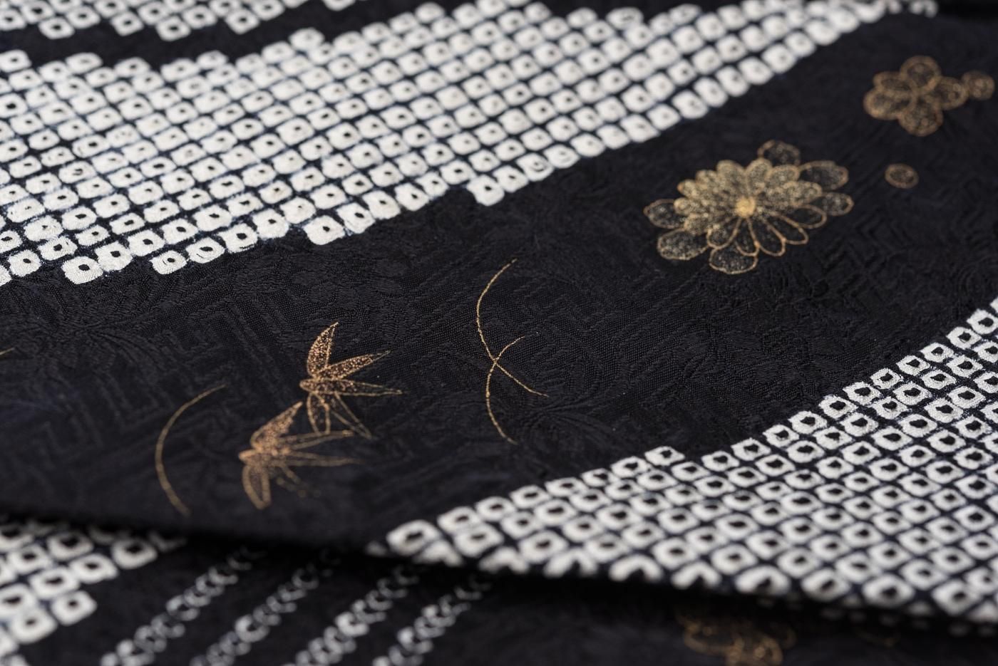 ［4358］訪問着 草花流水文様 金彩 絞り 刺繍 正絹 着物 袷 4358］訪問着 草花流水文様 金彩 絞り 刺繍 正絹 着物 袷