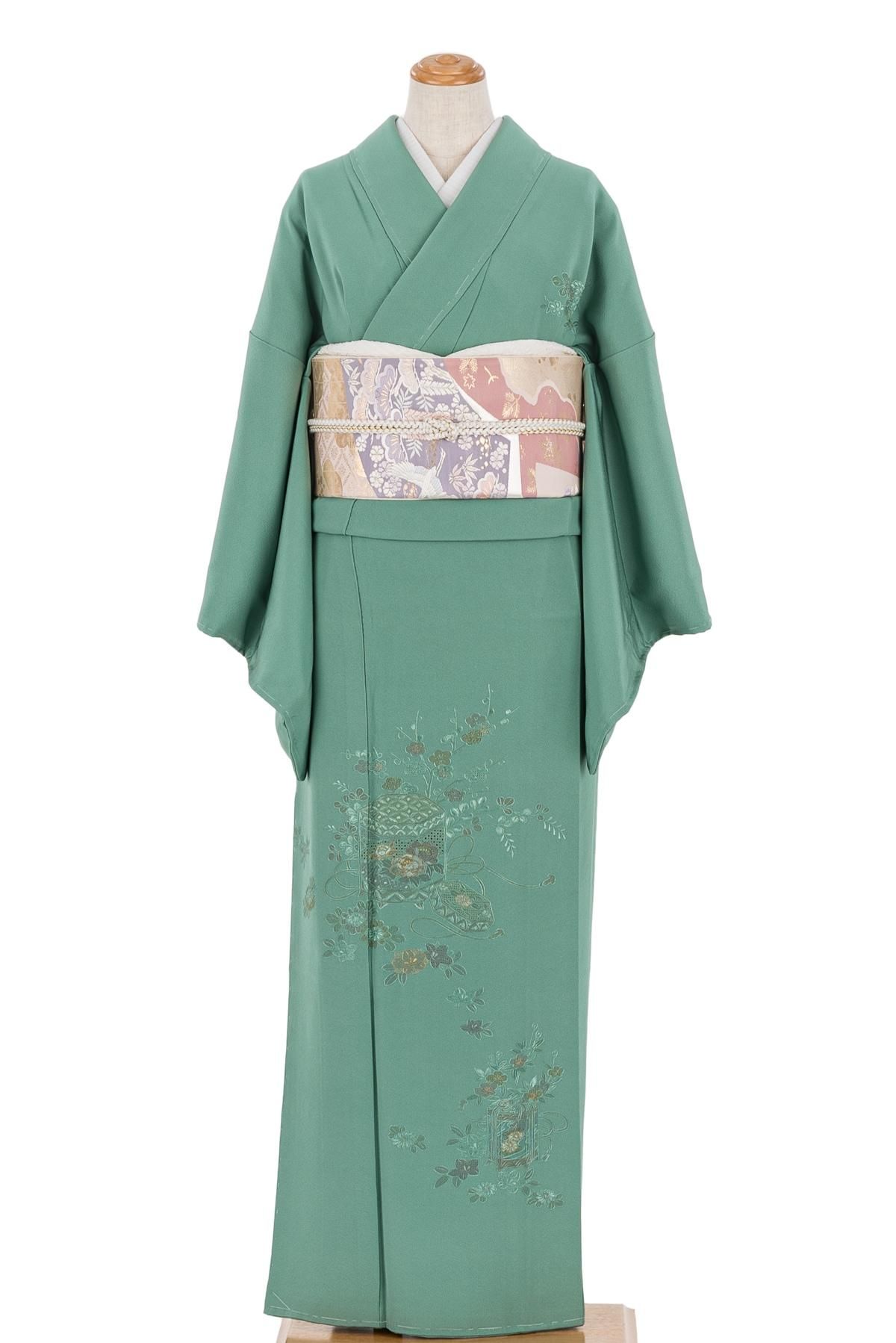 訪問着 汕頭蘇州刺繍 貝桶に花 - からん::アンティーク着物