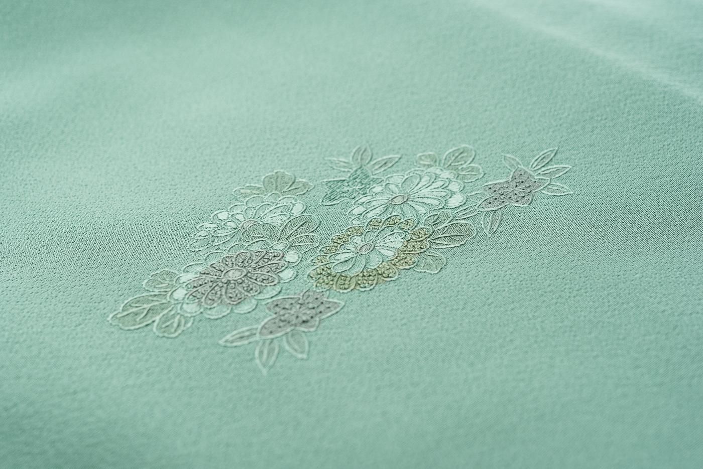 訪問着 汕頭蘇州刺繍 貝桶に花 - からん::アンティーク着物