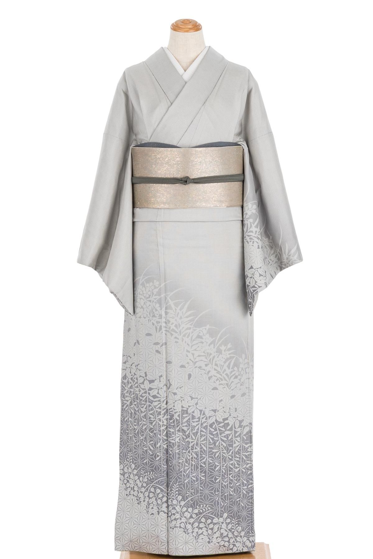 大島紬訪問着 秋草と麻の葉模様 - からん::アンティーク着物