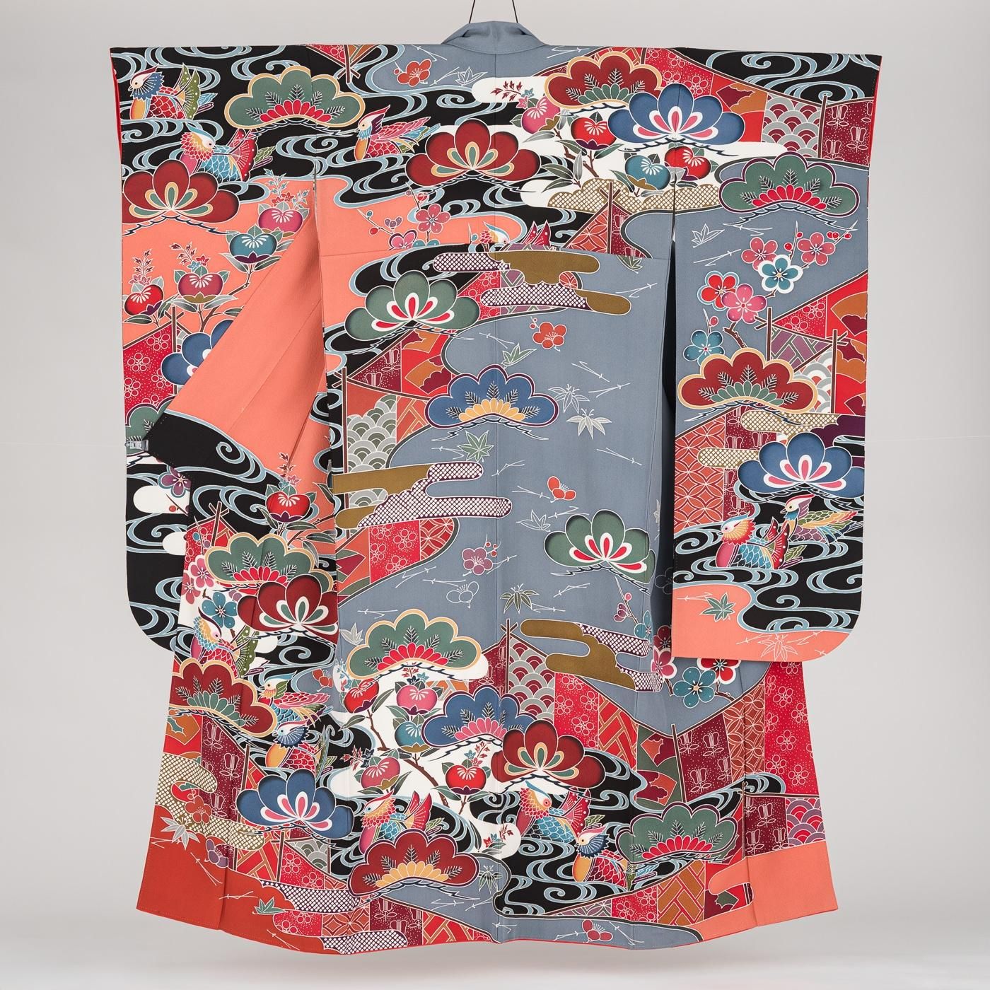 振袖 京紅型 幔幕に松 - からん::アンティーク着物・リサイクル着物の