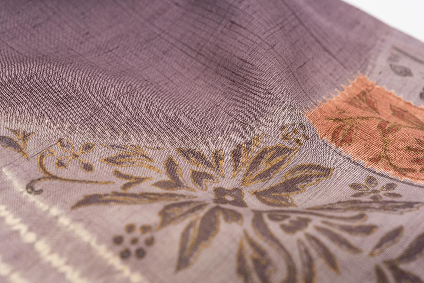 単衣 紬 訪問着 一つ紋 花の縞 ゆったりサイズ - からん