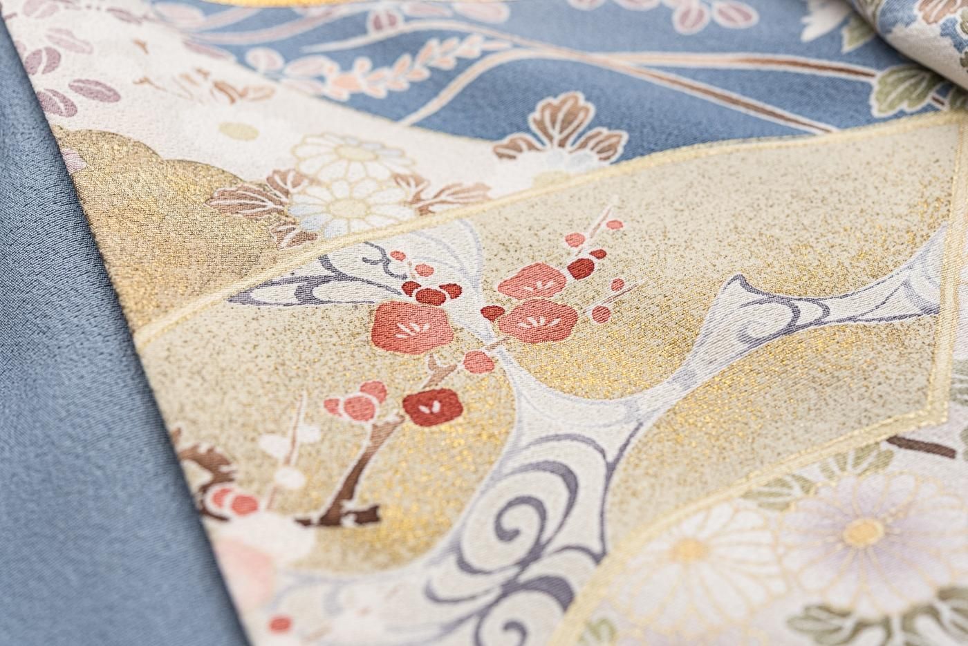 訪問着 扇面に牡丹と鶴 作家物 - からん::アンティーク着物