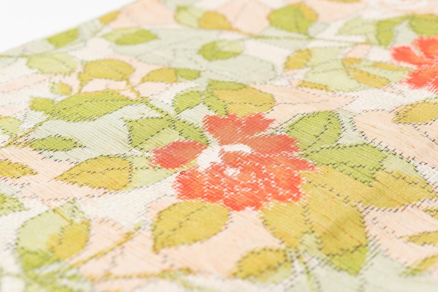 薔薇模様水色系　紬　正絹　単衣　着物 miyagawa-kimono_sb16011