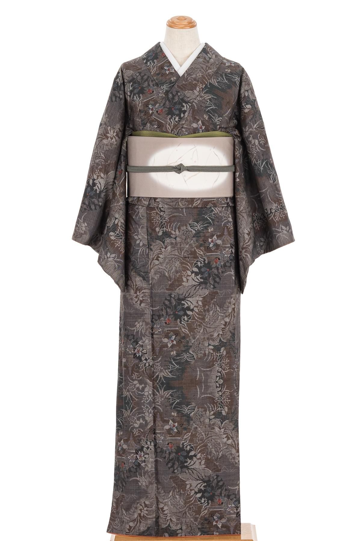 大島紬 草花模様 - からん::アンティーク着物・リサイクル着物の