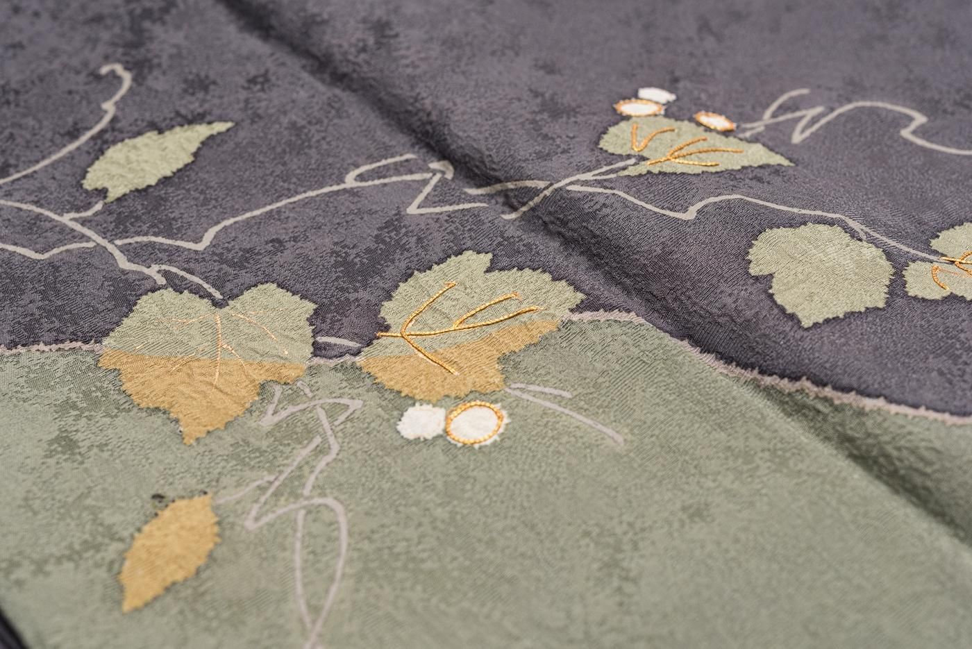 D425 夏着物　訪問着　蔦の葉　刺繍　絽　正絹　極美品 D425 夏着物 訪問着 蔦の葉 刺繍 絽 正絹 極美品