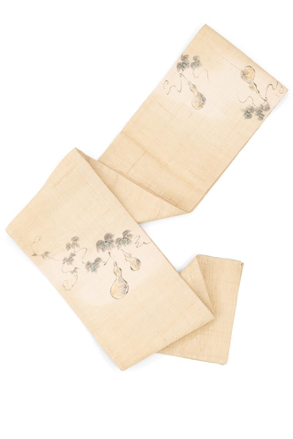 夏帯 名古屋帯 作家物 手描き 墨描き 紗紬 瓢箪柄 卯の花色 O-5378 夏帯 名古屋帯 作家物 手描き 墨描き 紗紬 瓢箪柄 卯の花色 O
