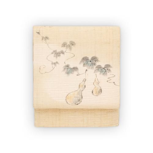 夏帯　紗紬　手描き瓢箪