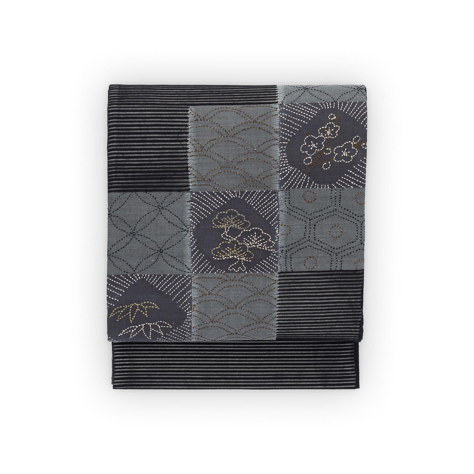 夏袋帯○絽 刺し子 松竹梅 - からん::アンティーク着物・リサイクル