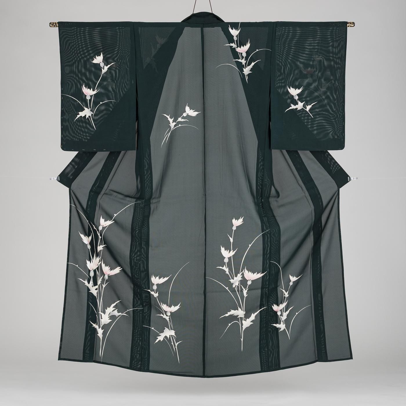 セミアンティーク 絽 訪問着 薊の花 - からん::アンティーク着物