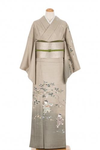 アンティーク着物 正絹 アイボリー 紅鳶縦色 シックな蔓花