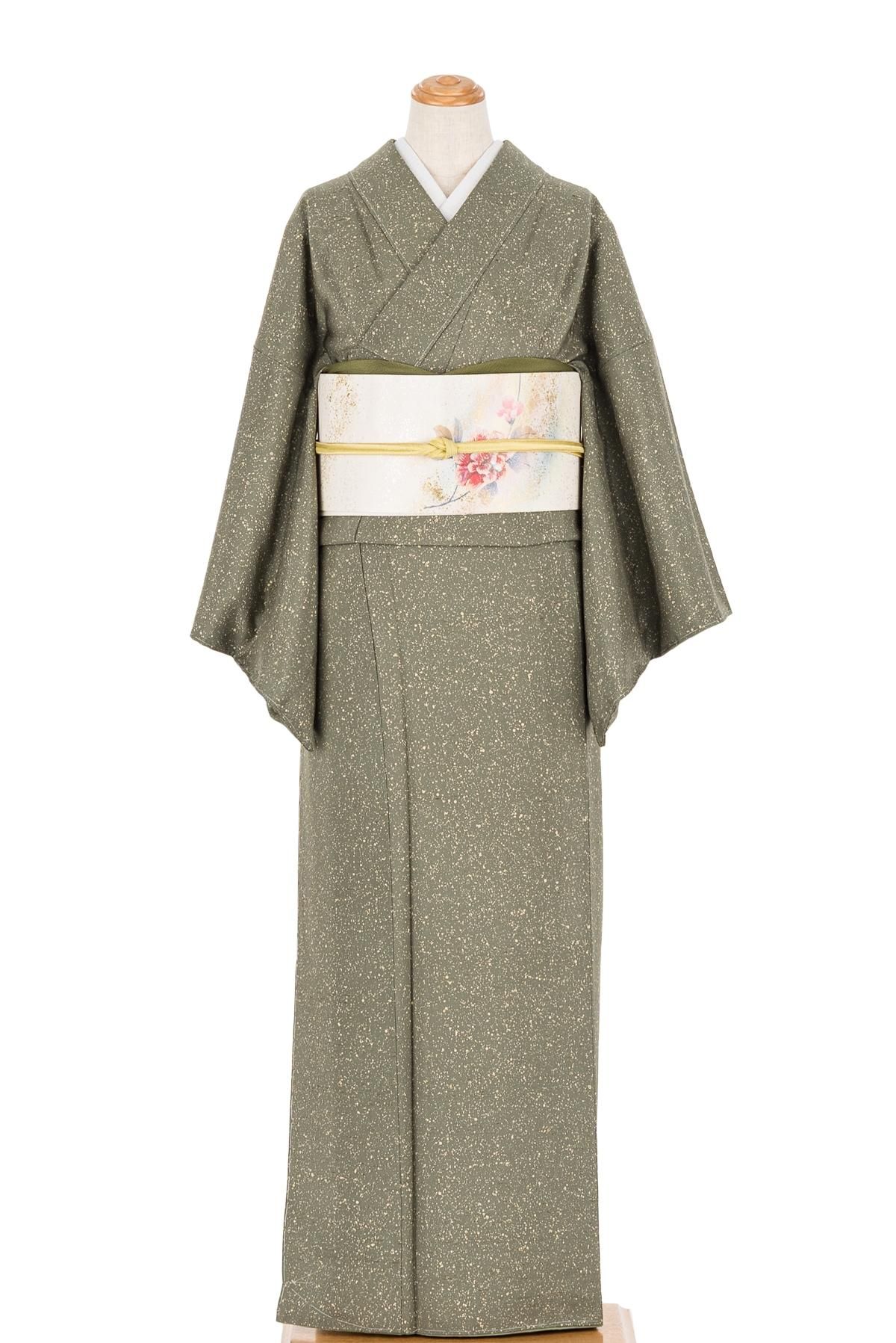 紬 岩井茶色に糊散らし 作家物 - からん::アンティーク着物