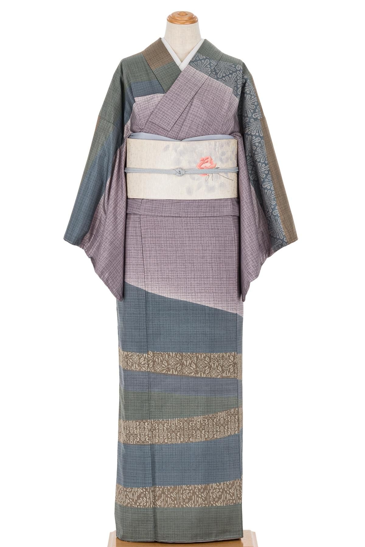 訪問着 作家物 着物 和装 正絹 昭和レトロ 金彩 落款入り 身丈159cm 新品 日展作家 山本唯与志 落款“時空を超えて風情を奏でる”お