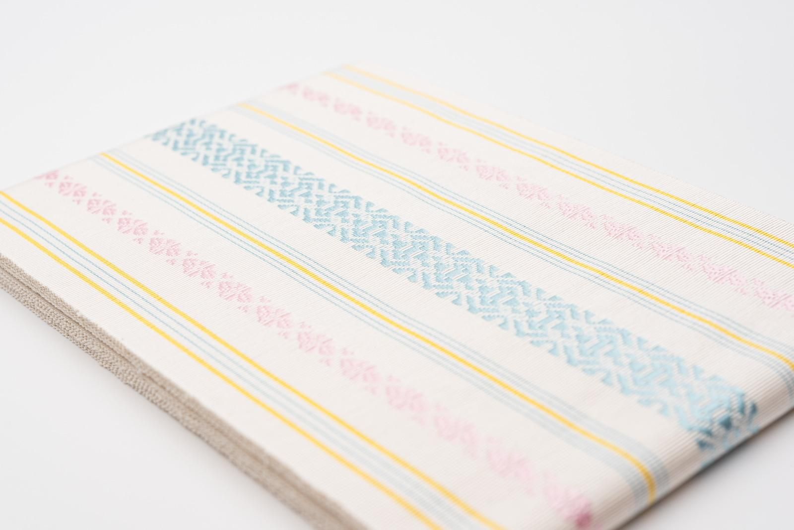 eineです　半幅帯 新品 本場筑前博多半幅帯 独孤柄 桃色×水色 - からん