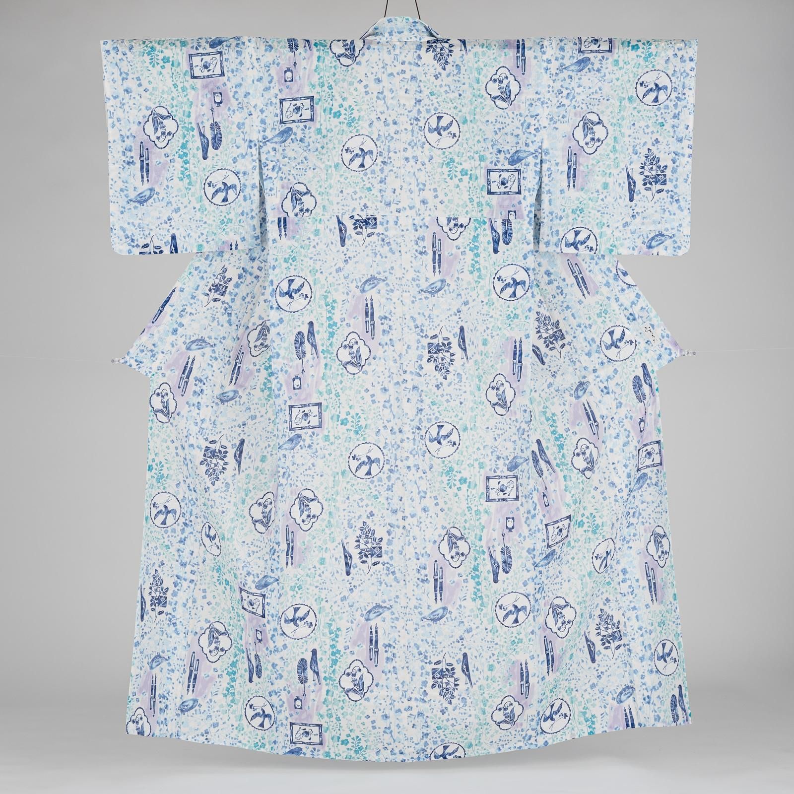 みすゞうた 綿絽 浴衣 ライラックカラー 黄金の小鳥 着物風にも