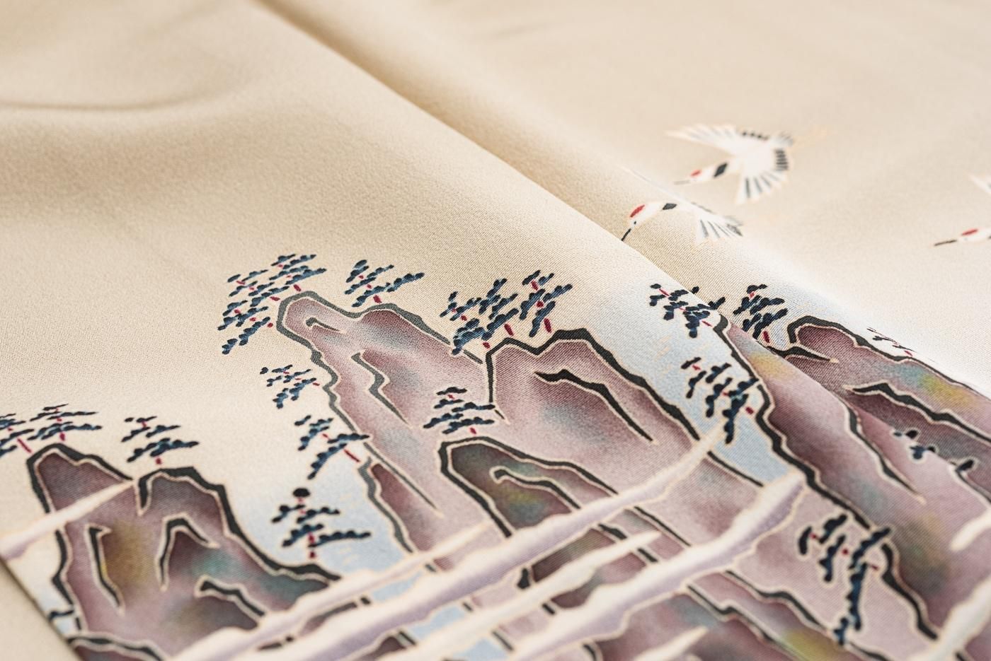 色留袖　一つ紋　鶴の友禅着物 きもの翔鶴] 色留袖 正絹 京加賀友禅 松本健一作 身丈156.5cm 裄