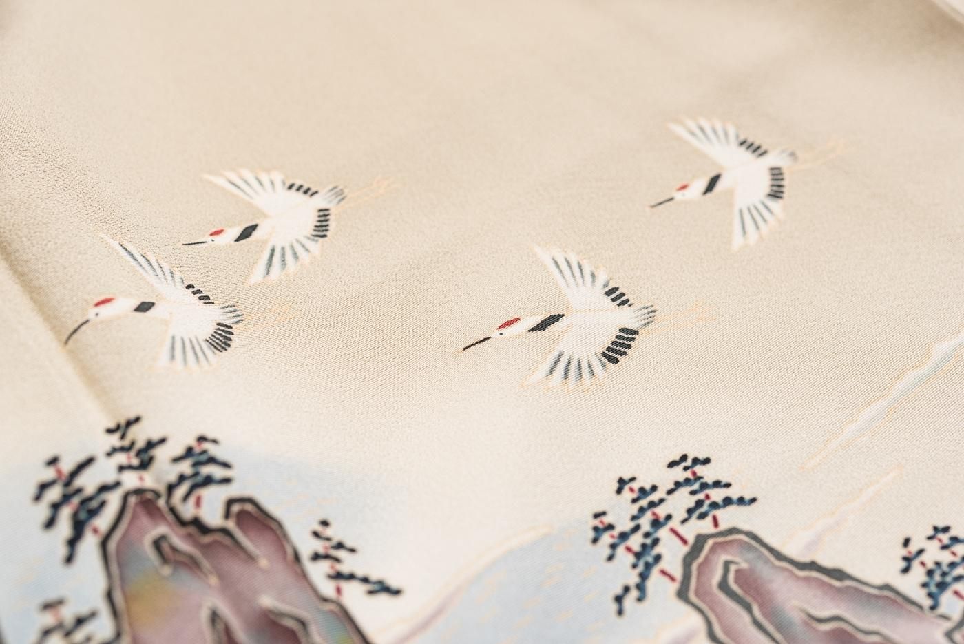 色留袖　一つ紋　鶴の友禅着物 きもの翔鶴] 色留袖 正絹 京加賀友禅 松本健一作 身丈156.5cm 裄