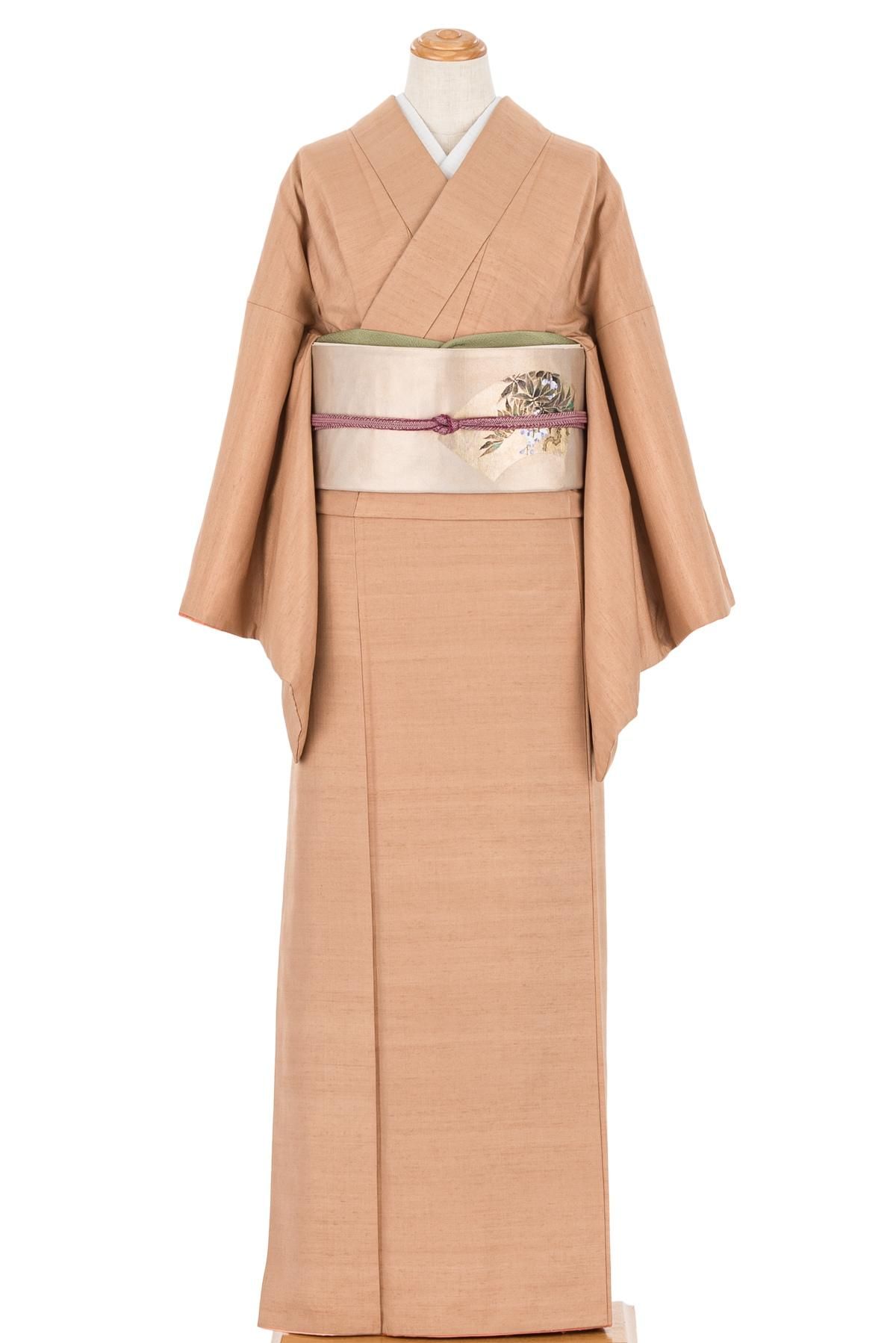 紬(単衣)　(織出し縦縞模様　未使用　裄たっぷり　モカ茶色系) 紬(単衣) (織出し縦縞模様 未使用 裄たっぷり モカ茶色系) 紬(単