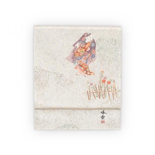 仕立て品★唐草模様クラッシュベルベット袋帯 ／ブラック 振袖 帯「黒×ゴールド 七宝と亀甲」日本製 未仕立て 六通柄 振袖