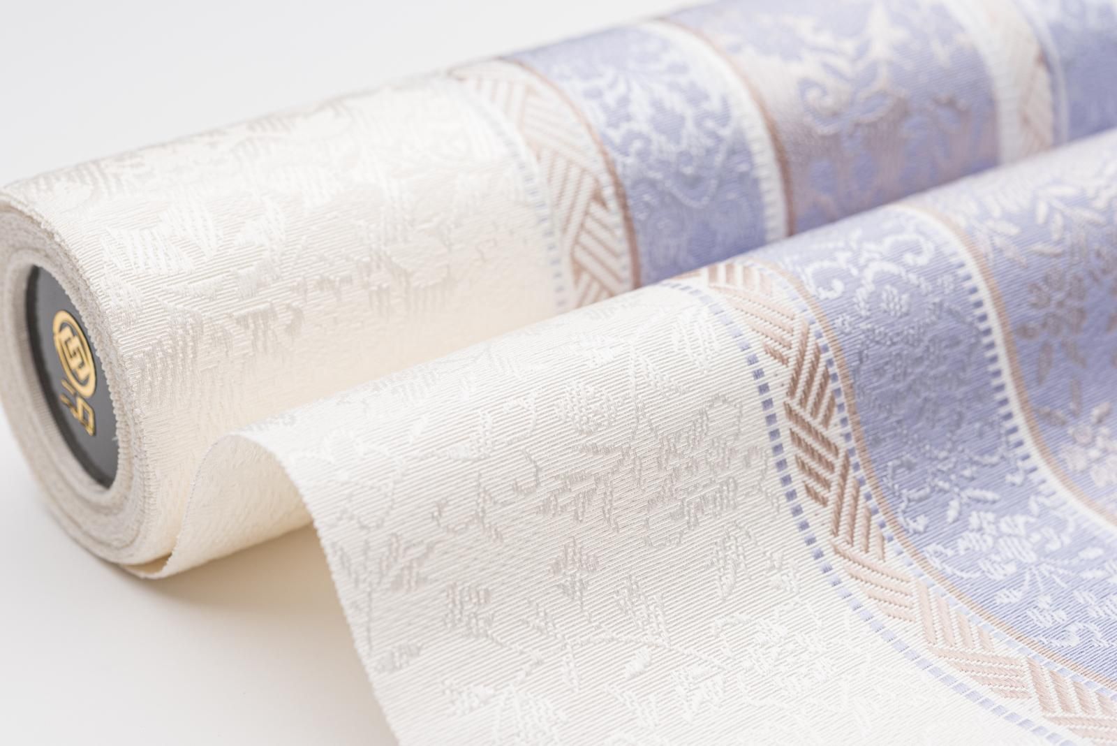 お仕立て付き】新品 博多八寸名古屋帯 黒穂間道 花鳥 藤色 - からん