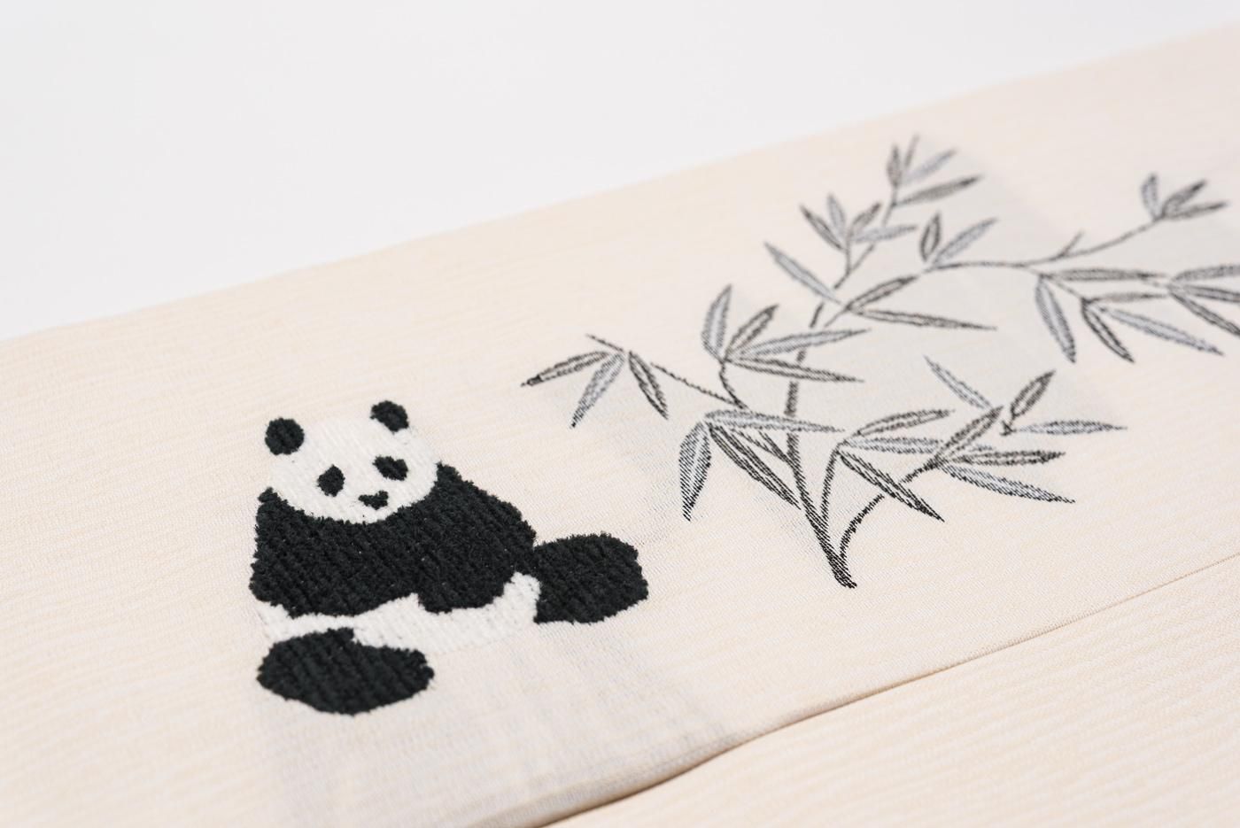 【新品】西陣織九寸　名古屋帯　パンダ 正絹　仕立て・ガード加工済み 楽天市場】【お仕立て付き】西陣 まいづる パンダ柄 正絹 九寸名古屋帯