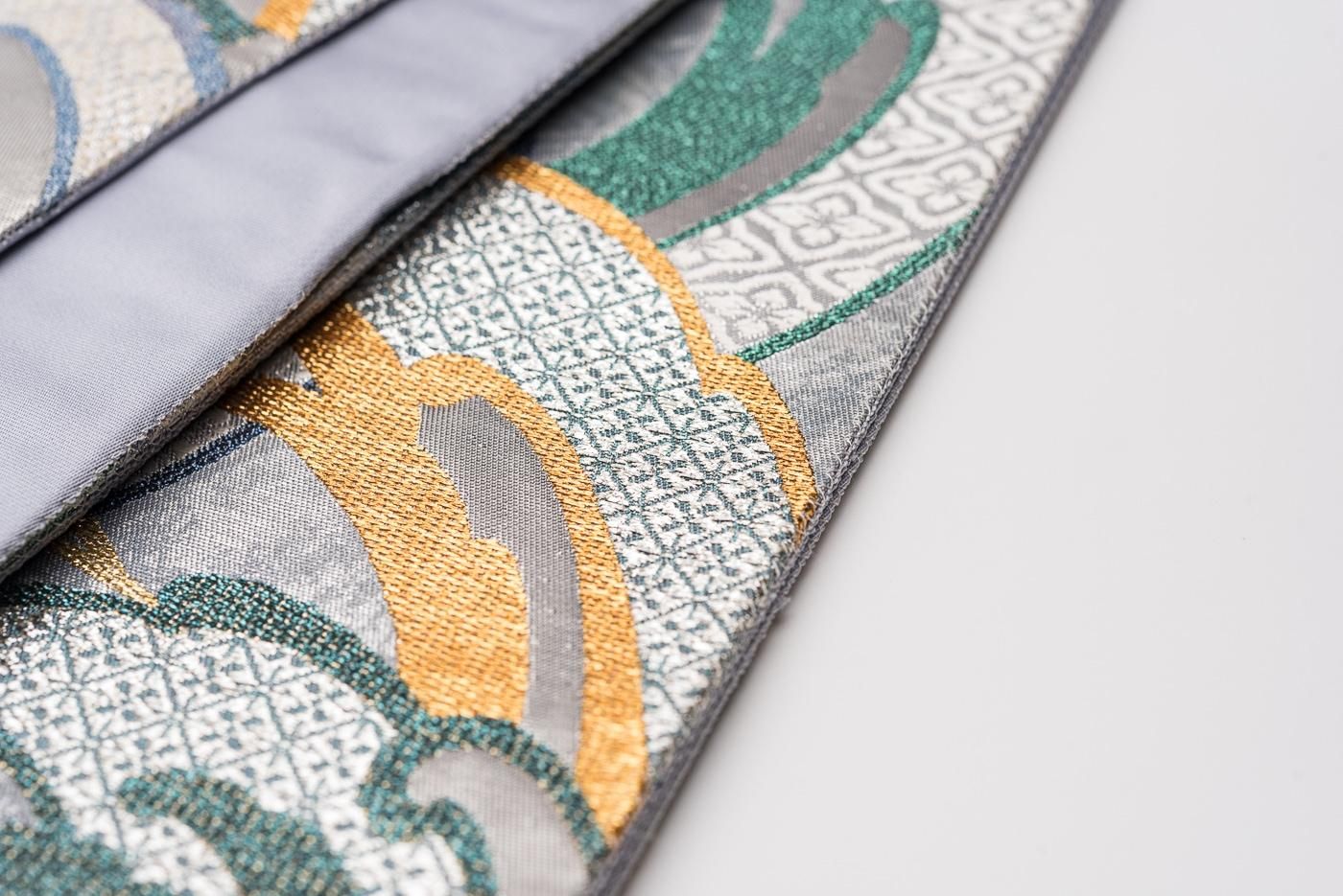 袋帯　ブランド帯　荒磯文様　輪奈織　魚　波　横縞　正倉院　着物　帯　016k 袋帯 ブランド帯 荒磯文様 輪奈織 魚 波 横縞 正倉院 着物 帯