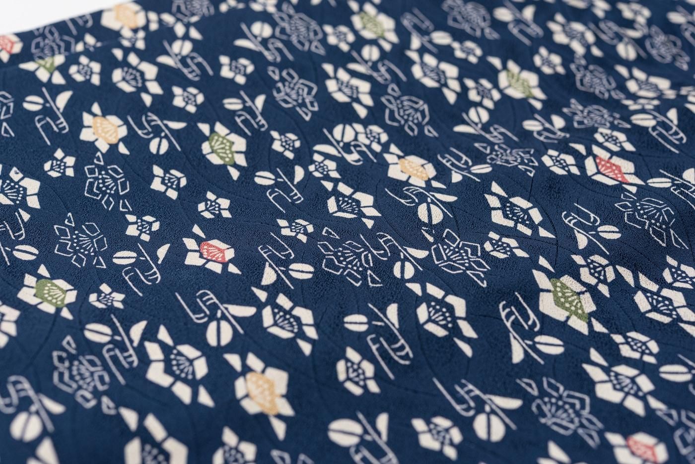 長羽織 紺地に小花 - からん::アンティーク着物・リサイクル着物