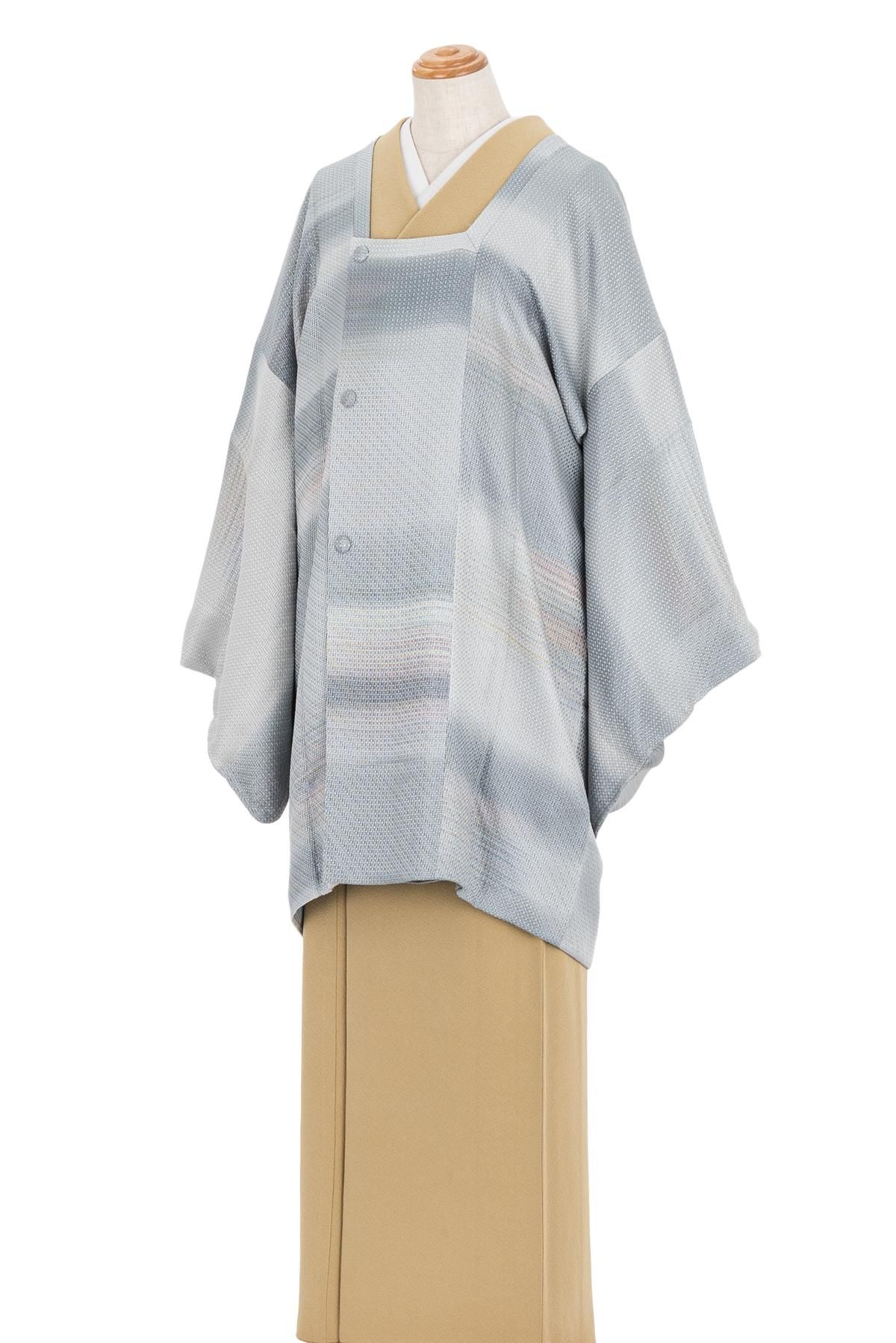 コート地 ビロードコート 岩浅公展 紋意匠 正絹 反物 道行コート 岩浅公展 霞縞 裄長 - からん::アンティーク着物