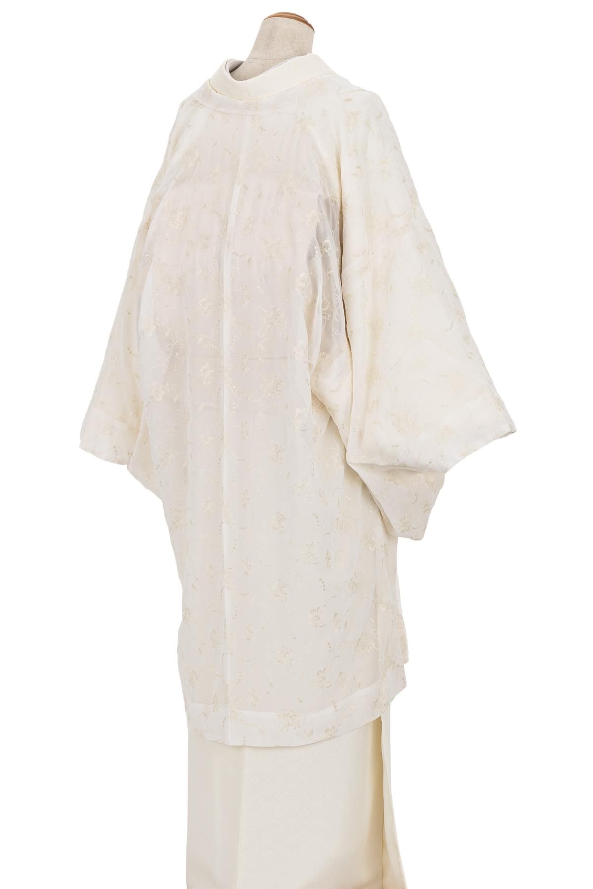 新品 召しませ花 薄羽織 小花刺繍 白 - からん::アンティーク